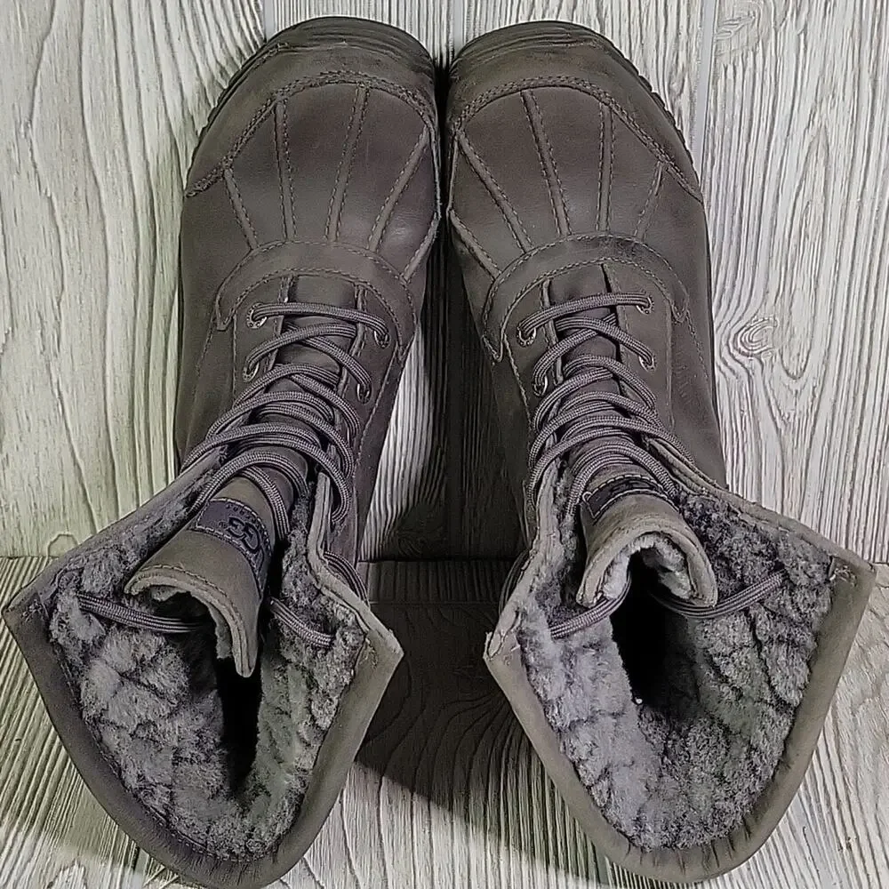 UGG Adironkdack Grey Winter Lined Boots Womens Size 7